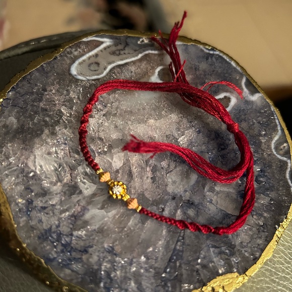 Two thin string bracelets. Maroon with small rhinestone and gold accent and Pink - Picture 3 of 8